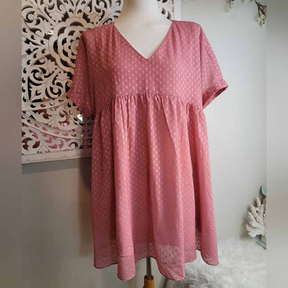 OLAESA MAUVE SHORT SLEEVE V- NECK PULLOVER MINI DRESS WOMEN'S SIZE XLARGE